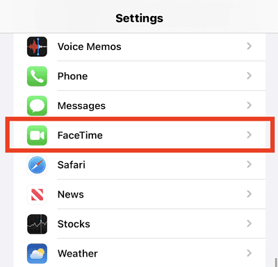 Scroll down to and select FaceTime