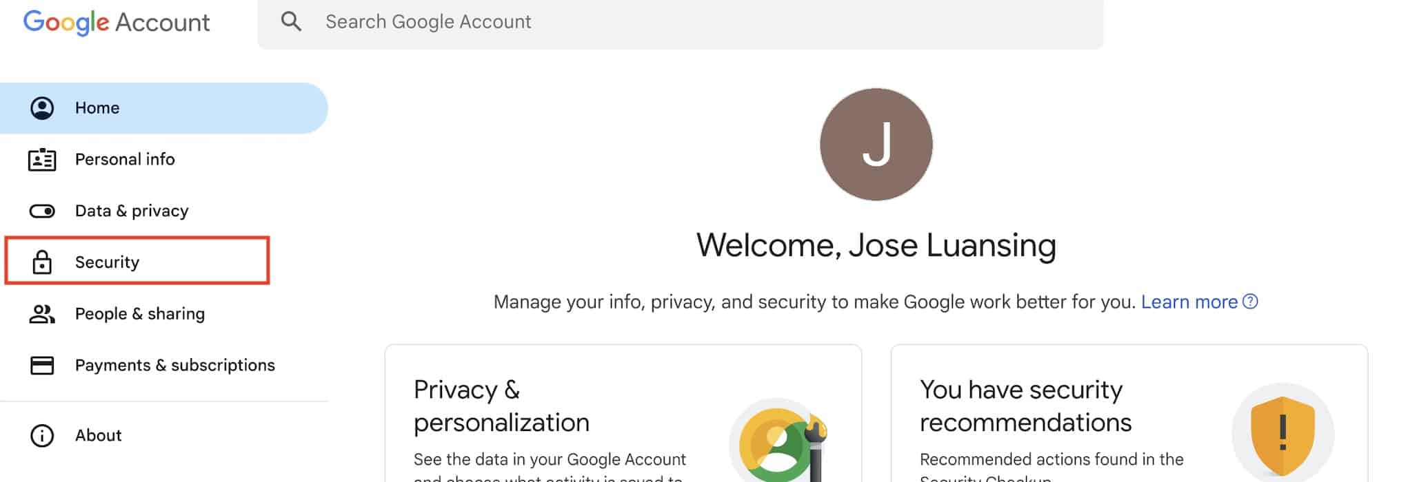 Adjusting the Security Section of My Account on Google