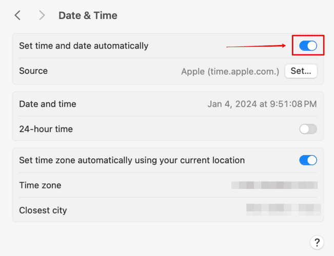 Set Automatic Date and Time