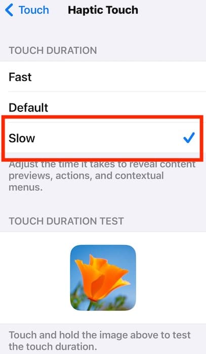 Adjusting the Haptic Touch Speed on iOS Device