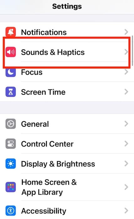 Opening the Sounds and Haptics Section on iOS Settings