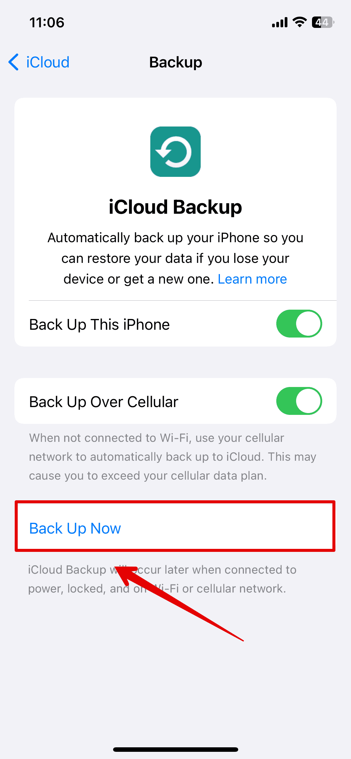 Tap on Backup Now