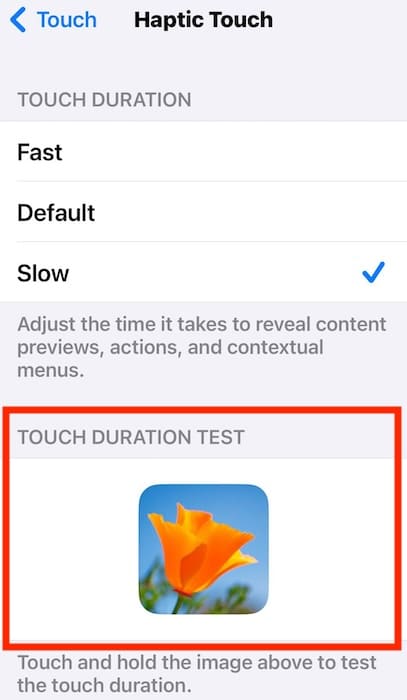 Testing the Touch Duration Speed Test on iOS Device