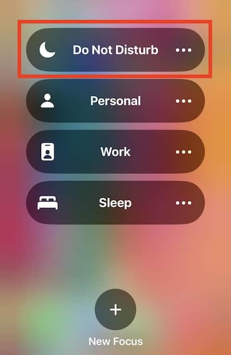 Tap On and Off Focus Button in Control Center Because No Ringtone on iPhone