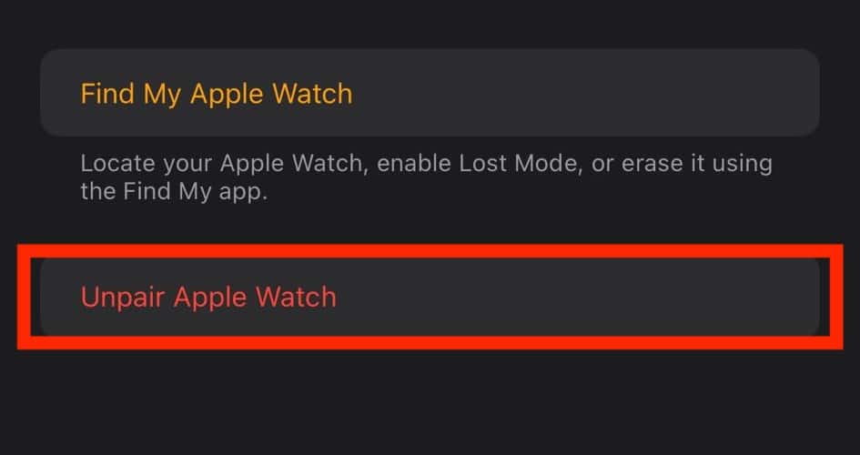 Unpairing Apple Watch from Find My Because Apple Watch Won't Turn On After Hard Reset
