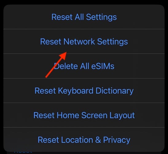 error occurred installing iOS 17 Tap Reset Network Settings