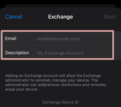 exchange email database page