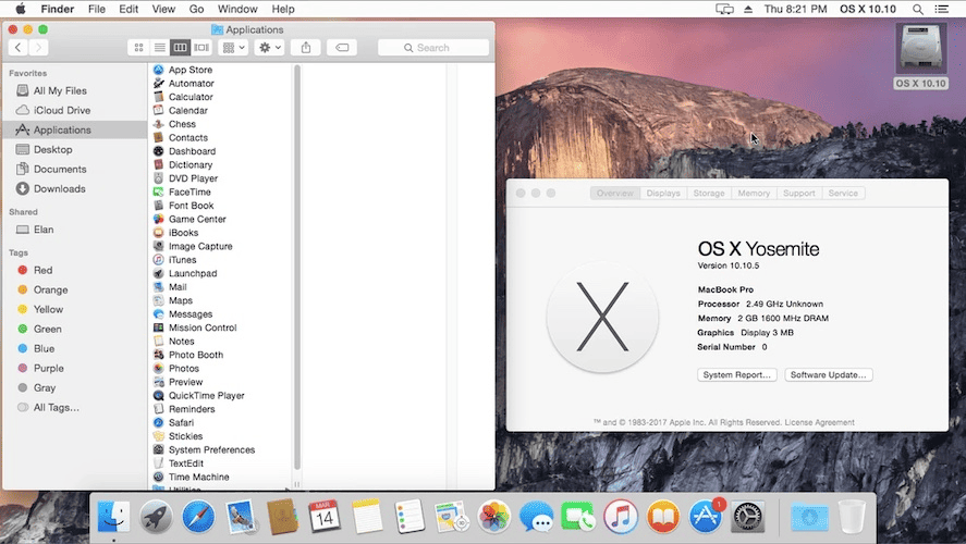 macOS X Yosemite Home Screen