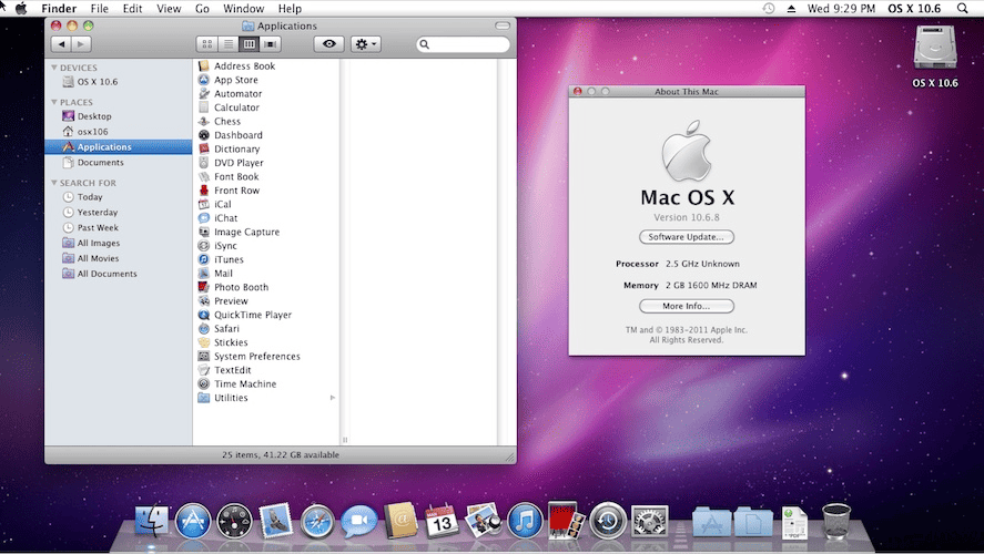 macOS X Snow Leopard Home Screen