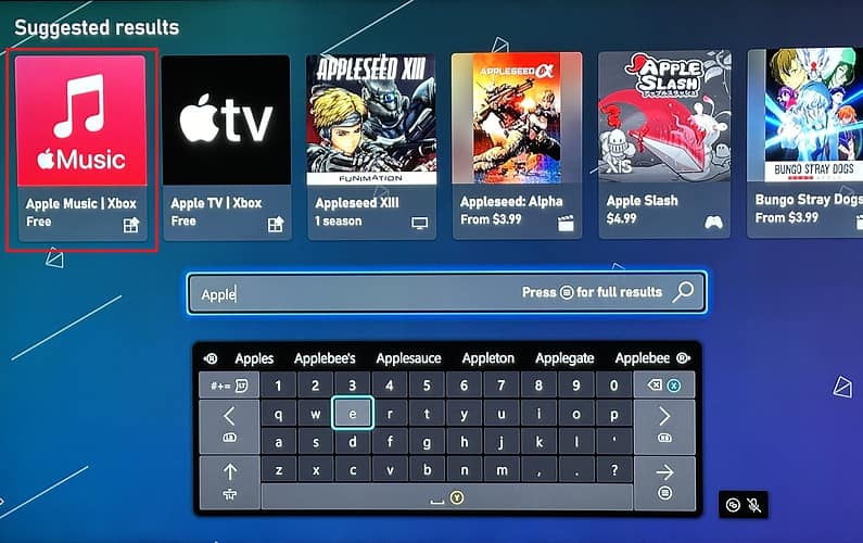 Search for and open Apple Music in Xbox store