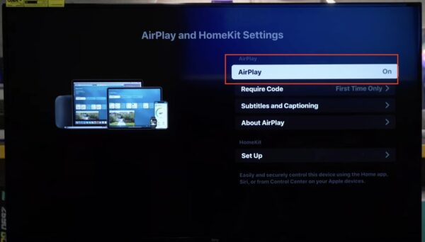 The AirPlay Toggle Button On on Fire TV Settings