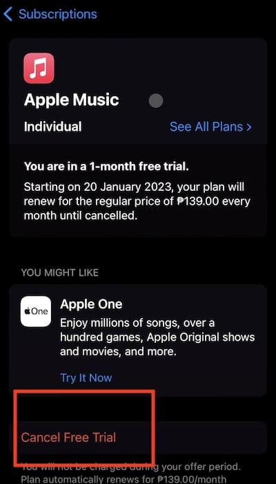 Cancel Free Trial on Apple Music Subscription