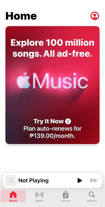 Free Trial Prompt for Apple Music First-Time User