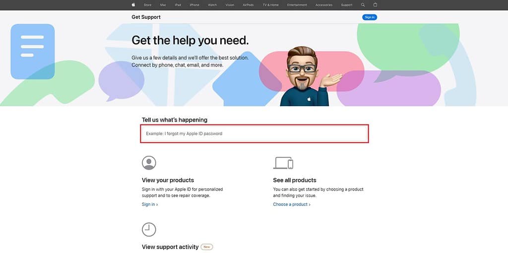 Apple Support page to request service