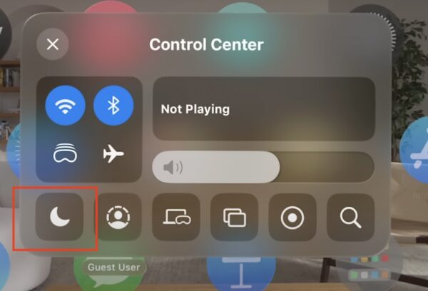 The Control Center Opened from AVP Home Screen