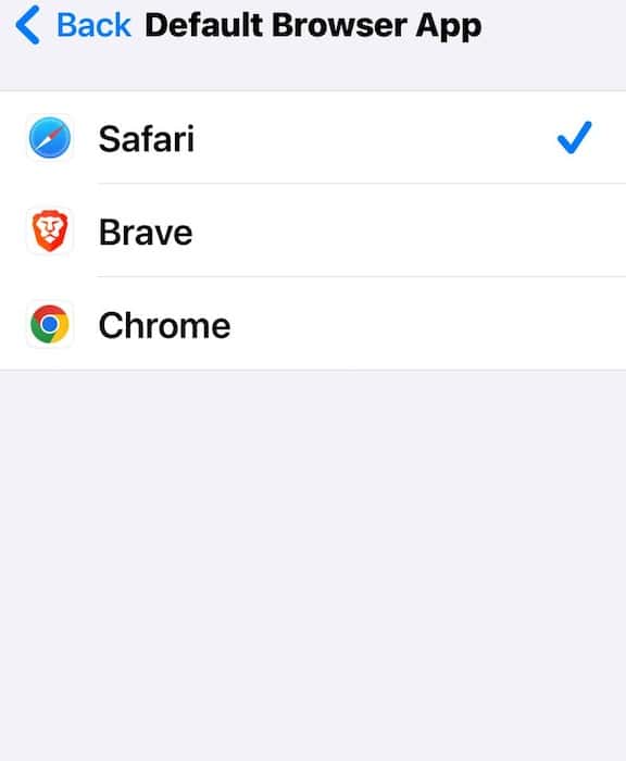 Selecting Preferred Browser on Default Browser Settings