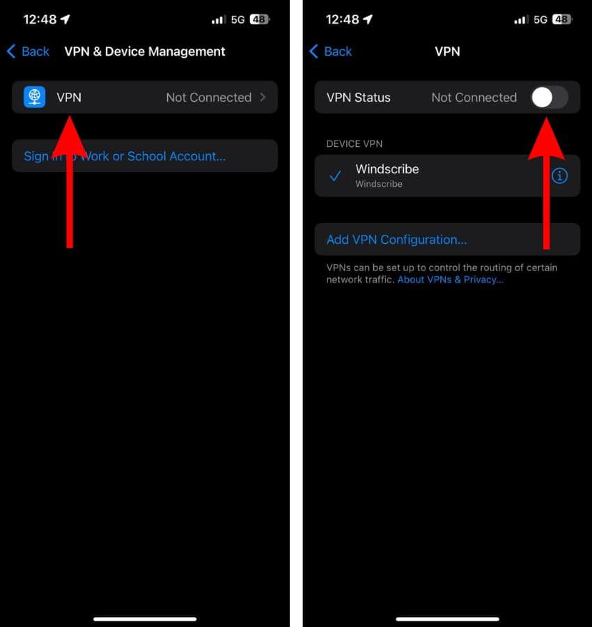 Disable the VPN toggle 
