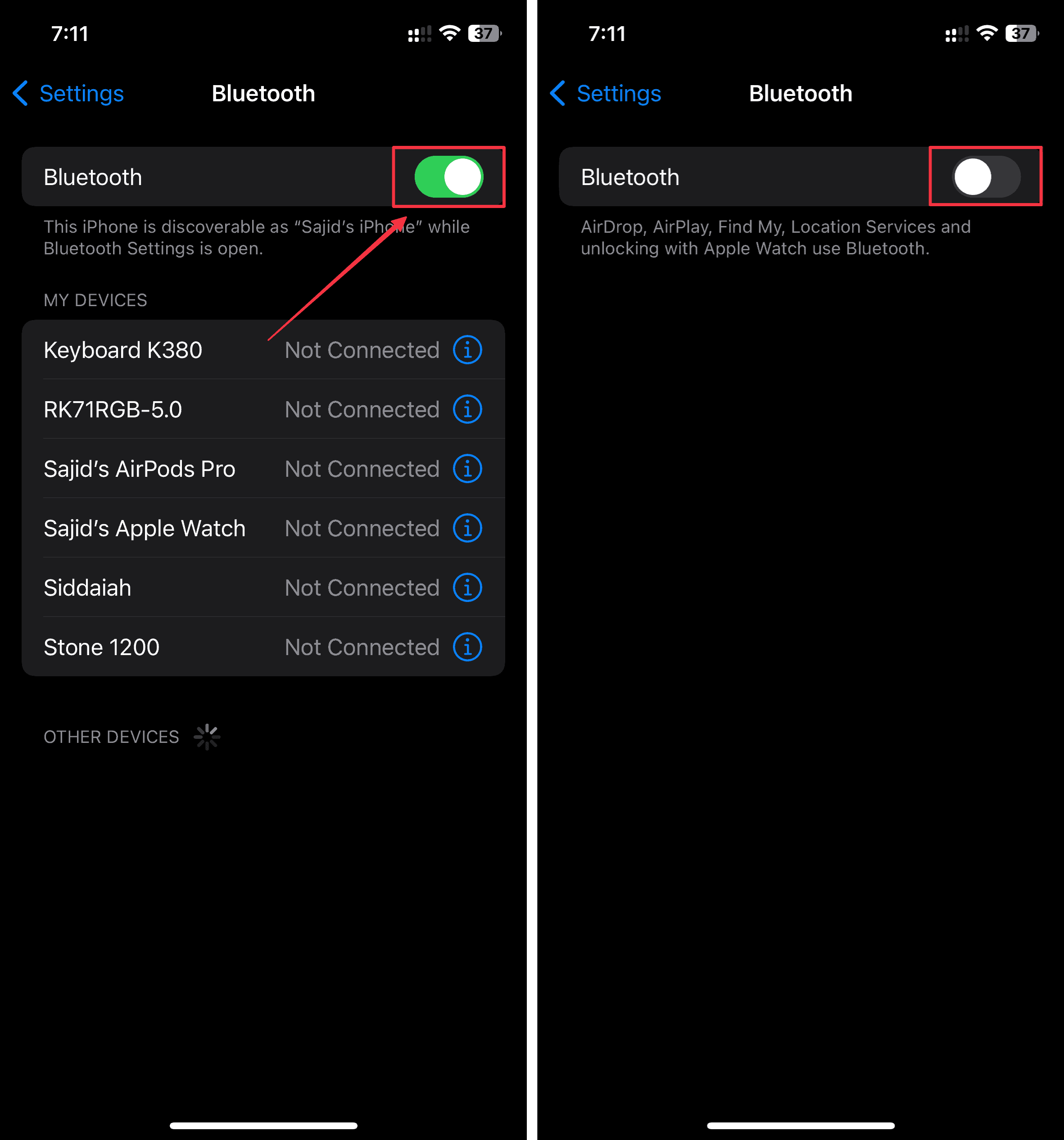Disconnect and reconnect Bluetooth again