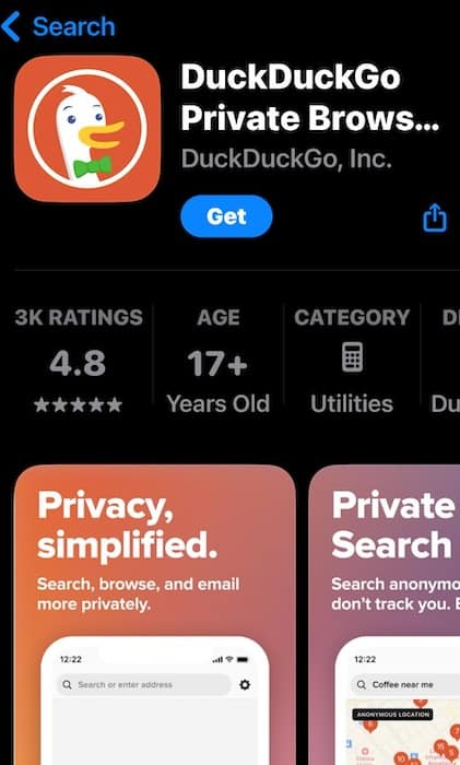 Viewing DuckDuckGo on the App Store