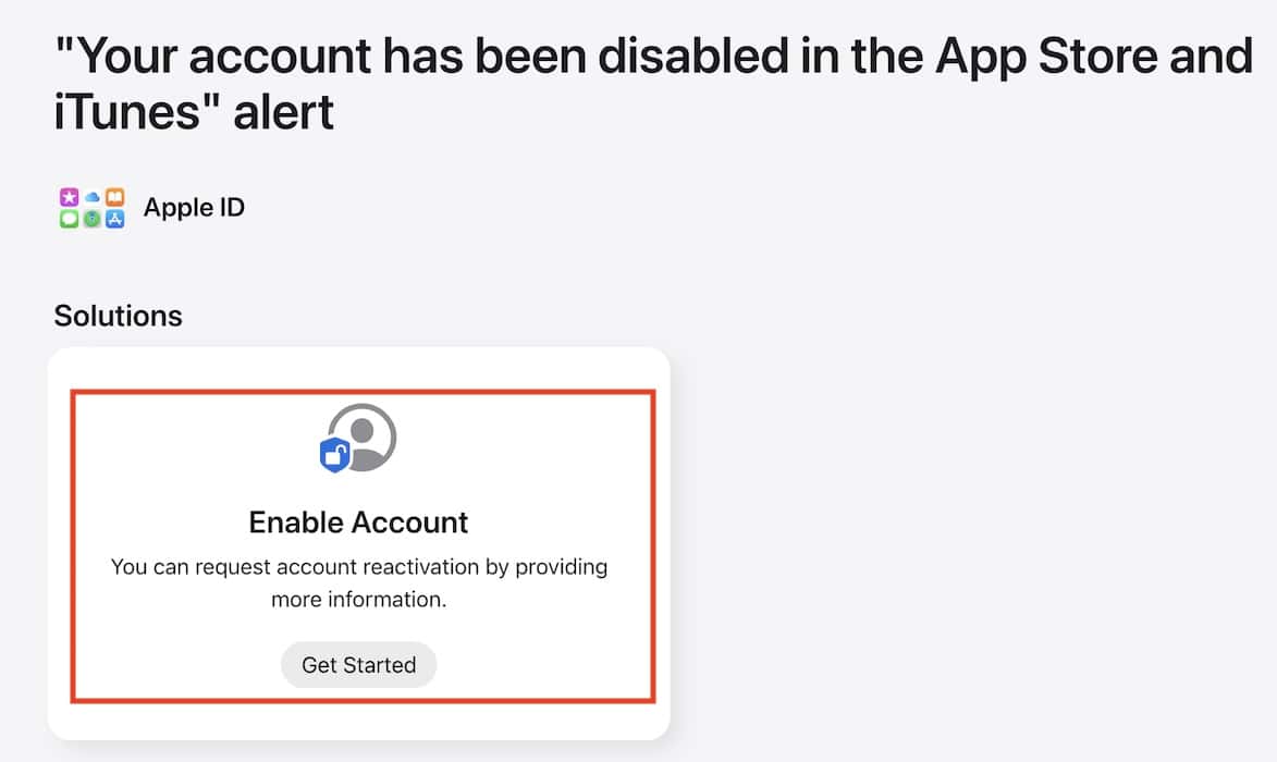 Enable Account Request Reactivation Button Because of Your Account Has Been Disabled in the App Store and iTunes Error