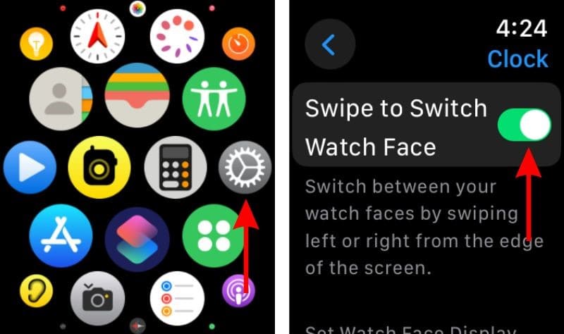 Enable the Swipe to Switch Watch Face toggle To Get Back Disappeared Watch Faces on the Apple Watch