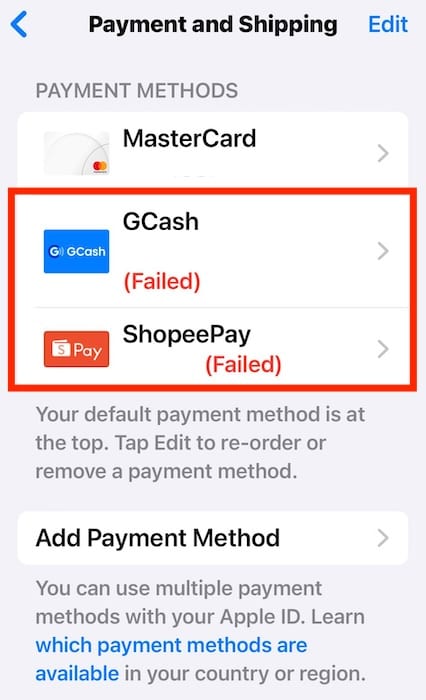 Failed Card Payments on Apple ID Payments Section to fix Your Account Has Been Disabled in the App Store and iTunes Error