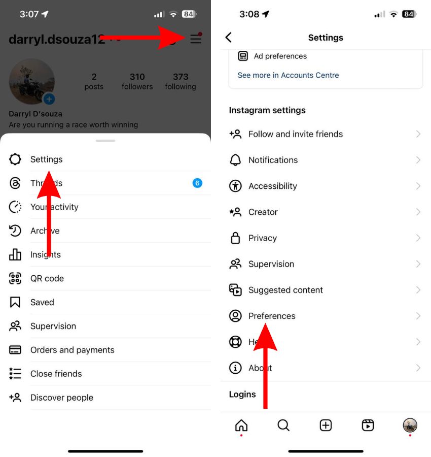 Head to Instagram Preferences in Settings