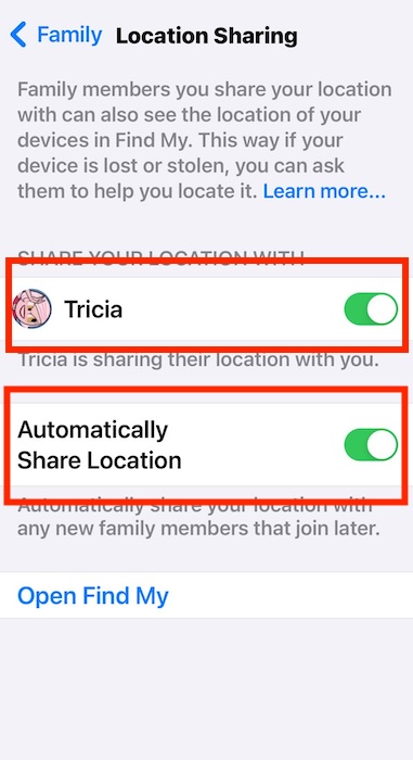 Configuring the Location Sharing Settings on Find My