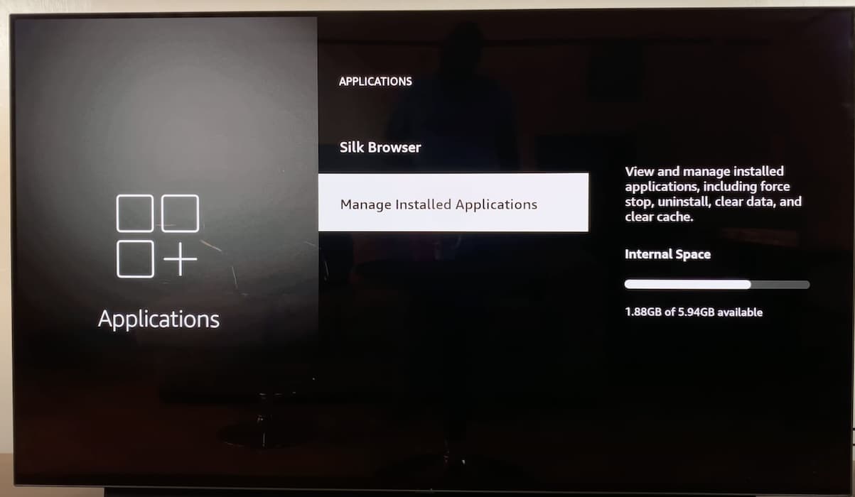 Option to Manage Installed Applications Section on Fire TV System Settings 