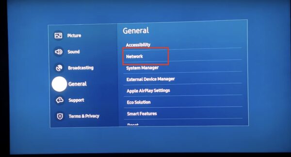 The General Settings and Network on Samsung TV