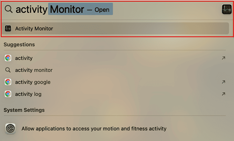 Открыть монитор активности