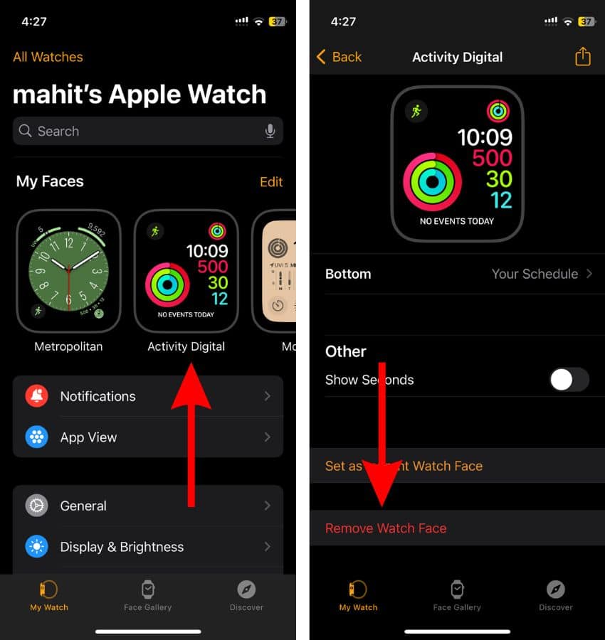 Remove Watch Face using the iPhone
