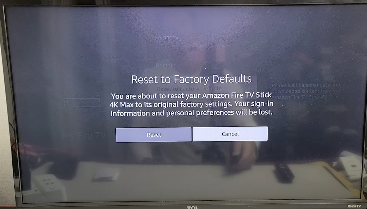 Confirm Action to Reset Fire TV to Default Settings