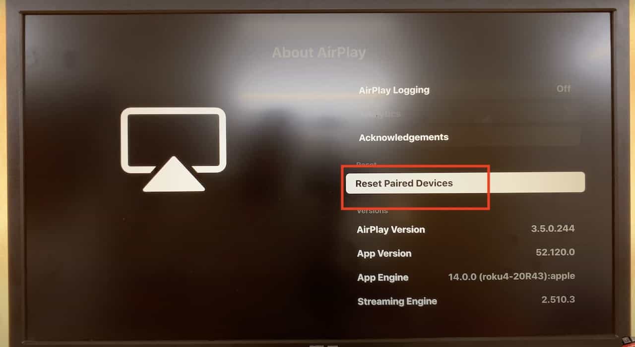 Reset Paired Devices in AirPlay System Settings