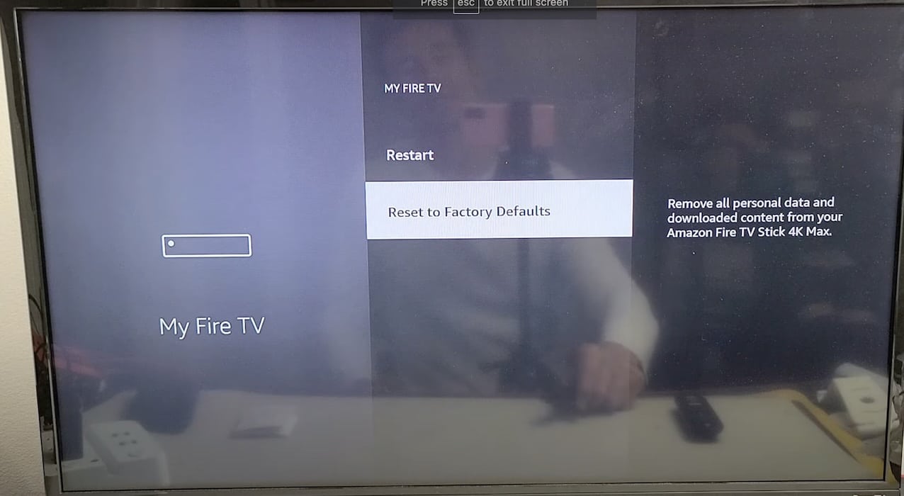 Reset to Factory Defaults Option in the Fire TV System Settings