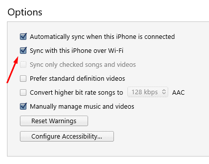 iTunes sync option