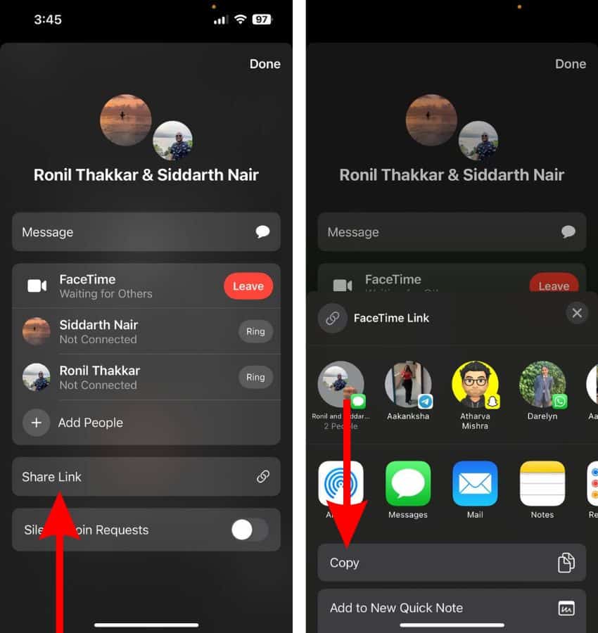 Share Link to add people to a FaceTime call