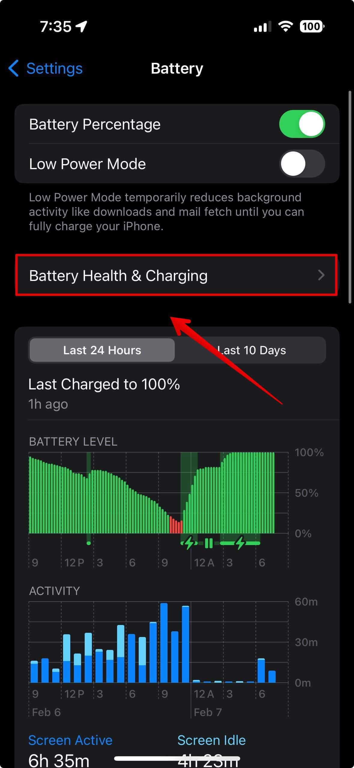 Tap on Battery Health & Charging