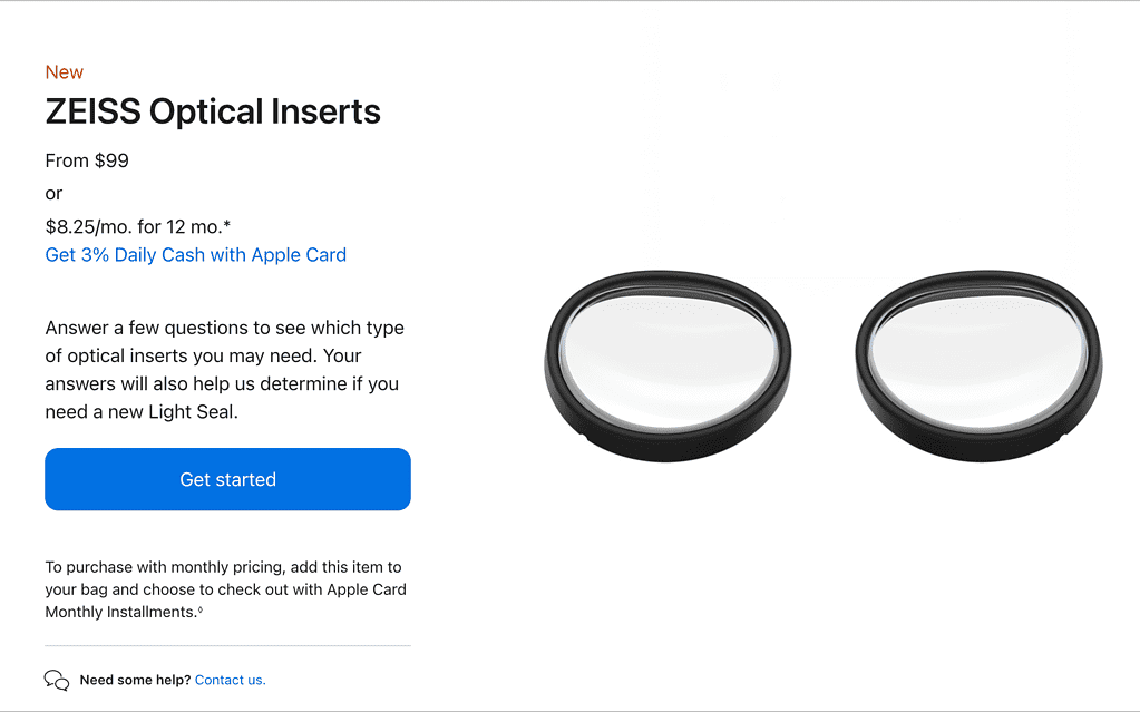 ZEISS Optical Inserts Pricing