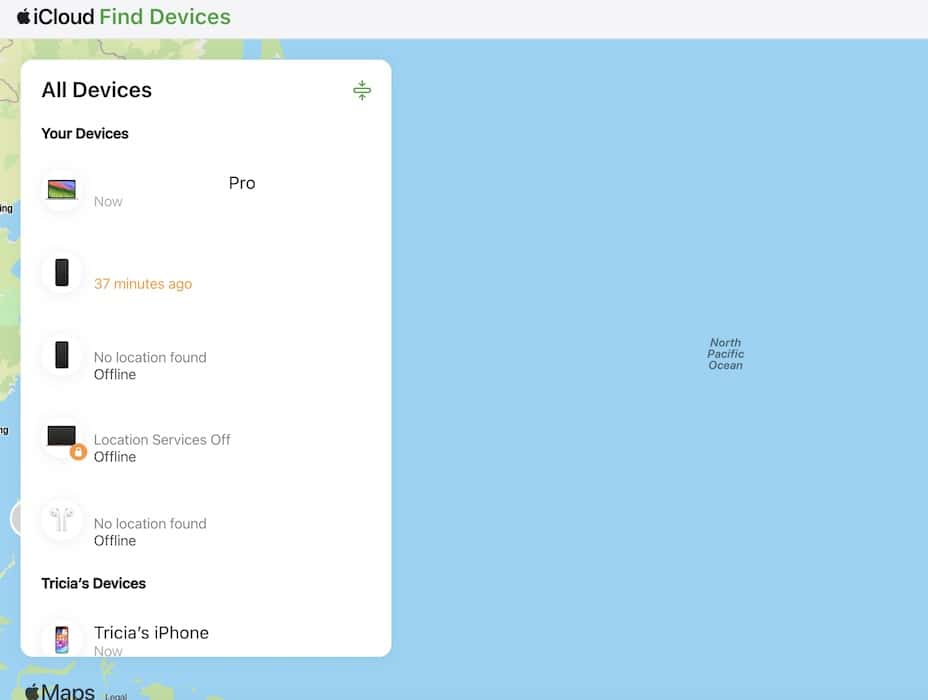 All Devices in iCloud Find My Website