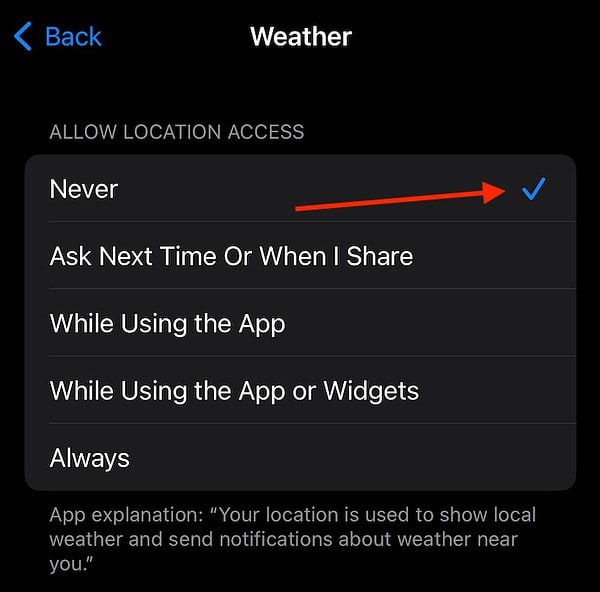 weather loading Apple Watch Select Never