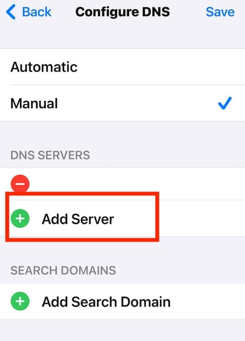 Manually Add DNS Server on iOS Device
