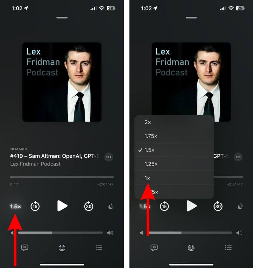 Adjust the Playback Speed on Apple Podcast