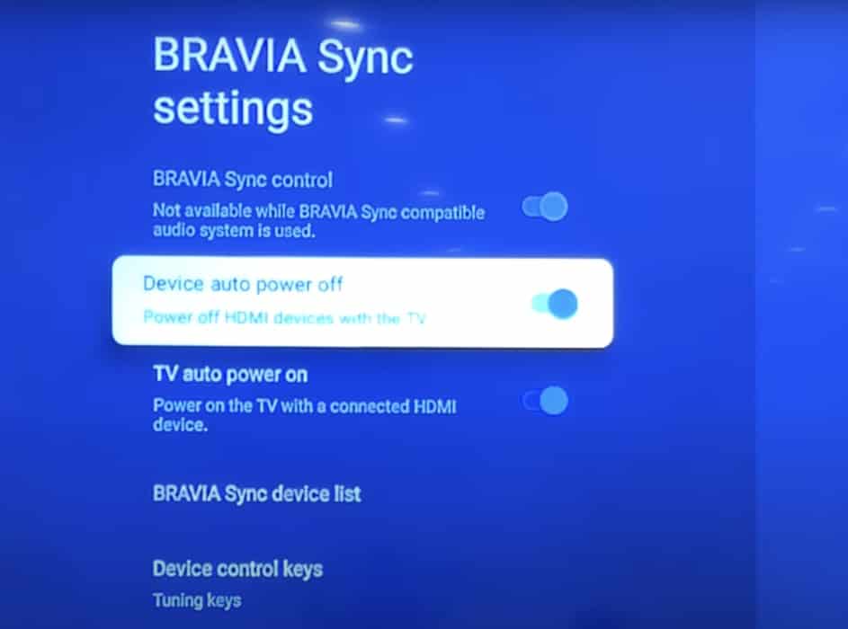 Selecting the BRAVIA Sync Settings Configuration