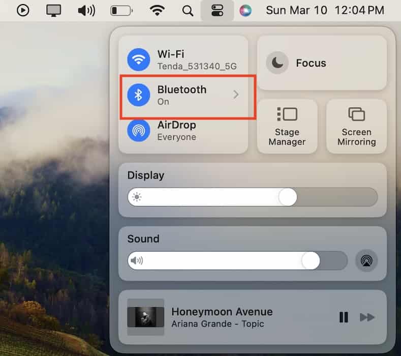 Clicking the Bluetooth Shortcut from Control Center Mac