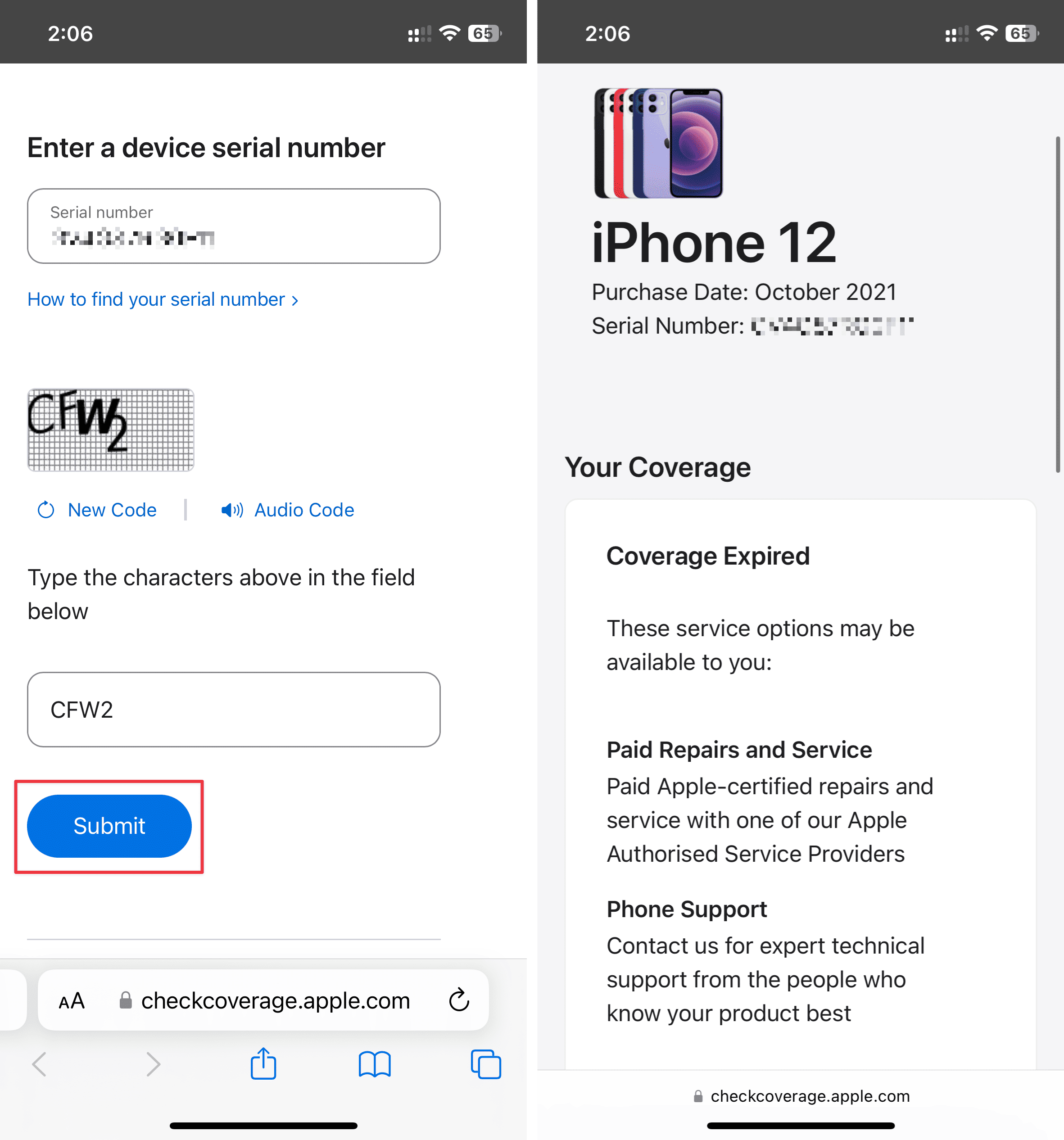 Check AppleCare coverage from Apple Coverage Checker website