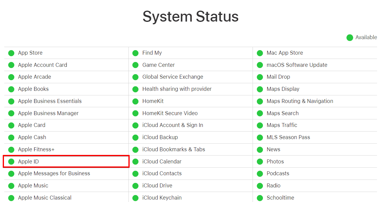Check System Status of Apple ID
