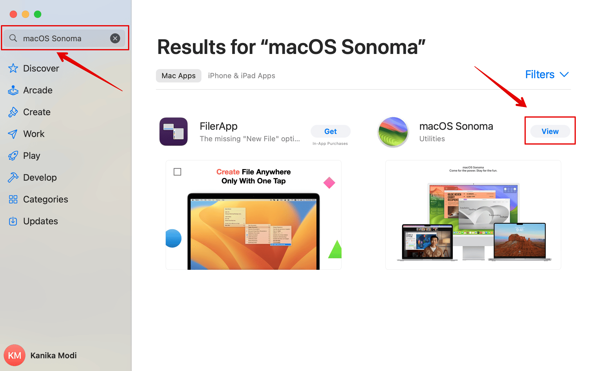 Click on View to open macOS Sonoma