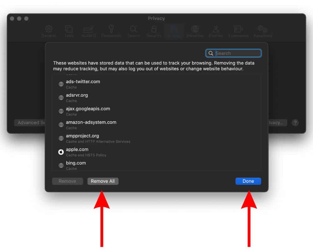 Click the Remove All Button to Fix Instagram Not Loading in Safari on Mac