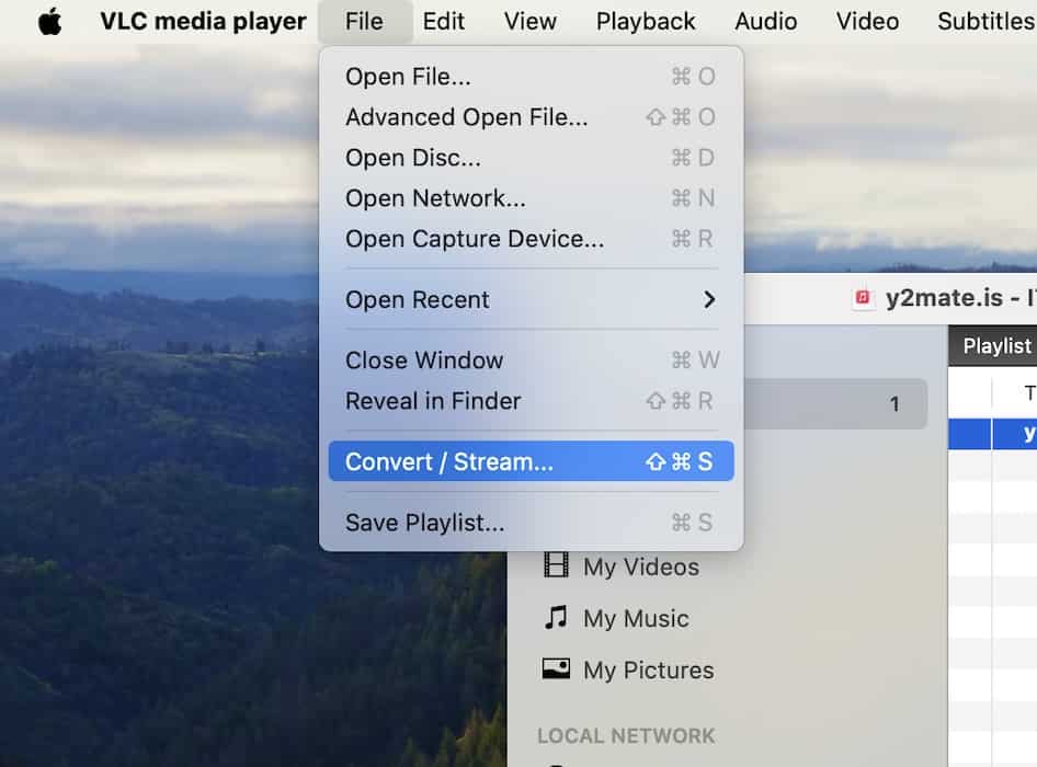 Selecting the Convert/Stream Option on File